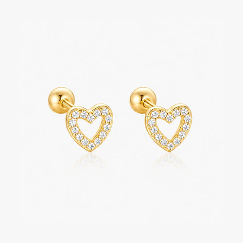 Eva Gold Heart Screw Back Stud Earrings
