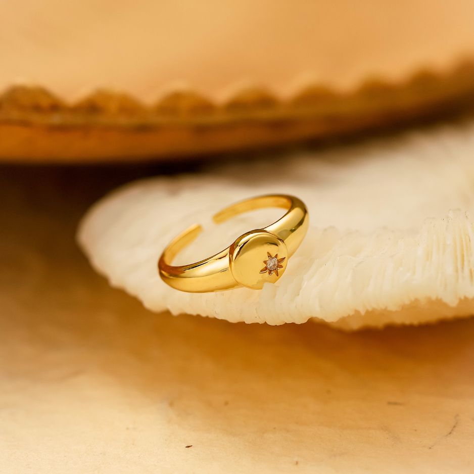 North Star Signet Ring Adjustable-Adjustable Rings-LYANG & CO.