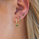 Jade Emerald Bezel Drop Hoop Earrings Gold