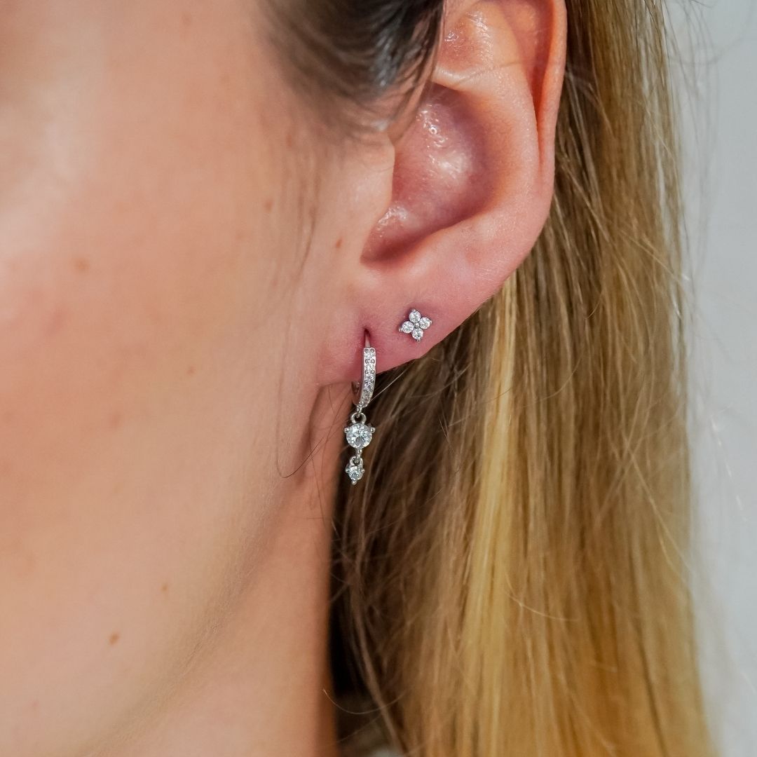 Flora Silver Clover Stud Earrings