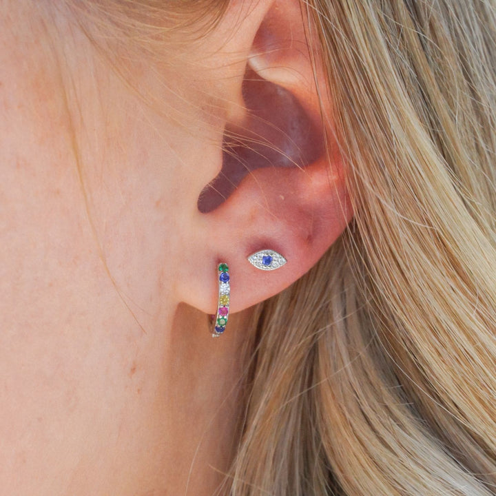 Iris Evil Eye Silver Stud Earrings-Sterling Silver Earrings-LYANG & CO.