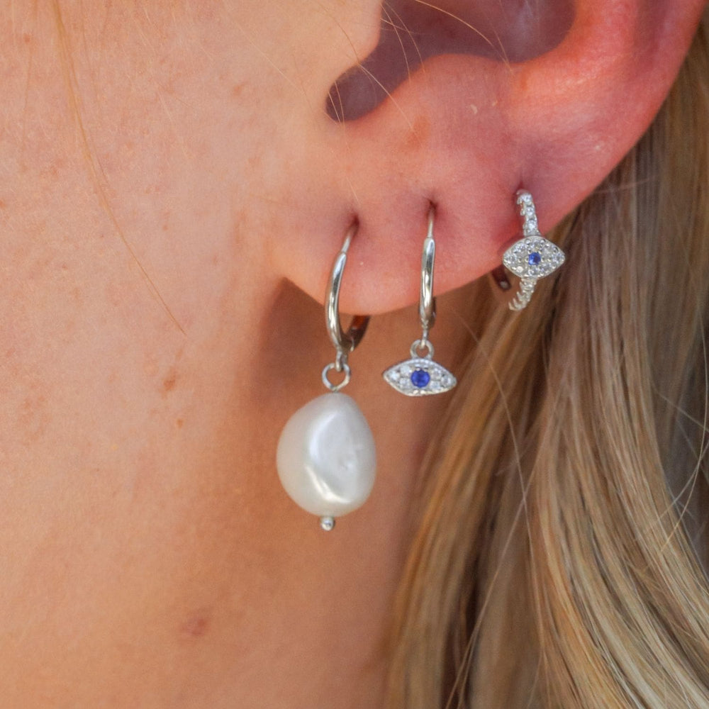 Elanor Silver Evil Eye Drop Earrings-Sterling Silver Earrings-LYANG & CO.