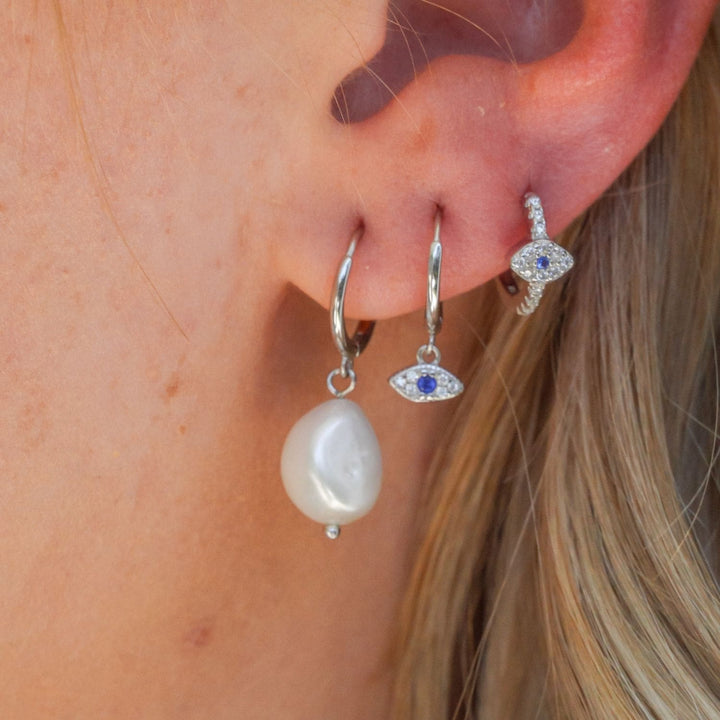 Elanor Silver Evil Eye Drop Earrings-Sterling Silver Earrings-LYANG & CO.