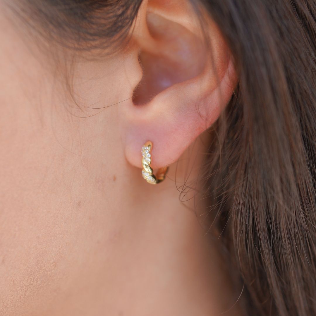 Carla Silver Twist Huggie Hoop Earrings 8.5MM-Sterling Silver Earrings-LYANG & CO.