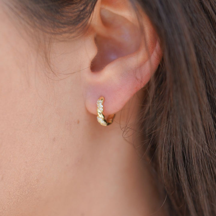 Carla Silver Twist Huggie Hoop Earrings 8.5MM-Sterling Silver Earrings-LYANG & CO.