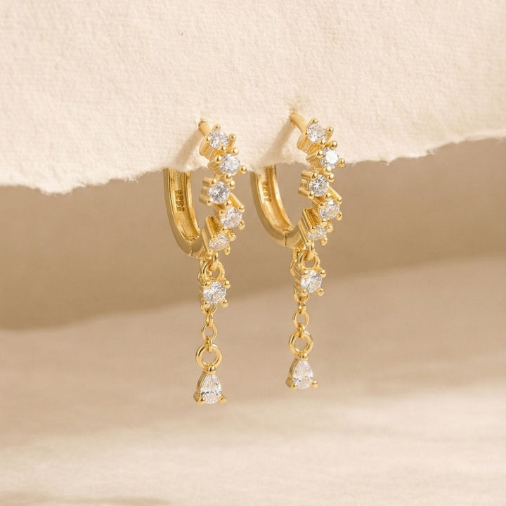 Fleur Gold Huggie Drop Earrings