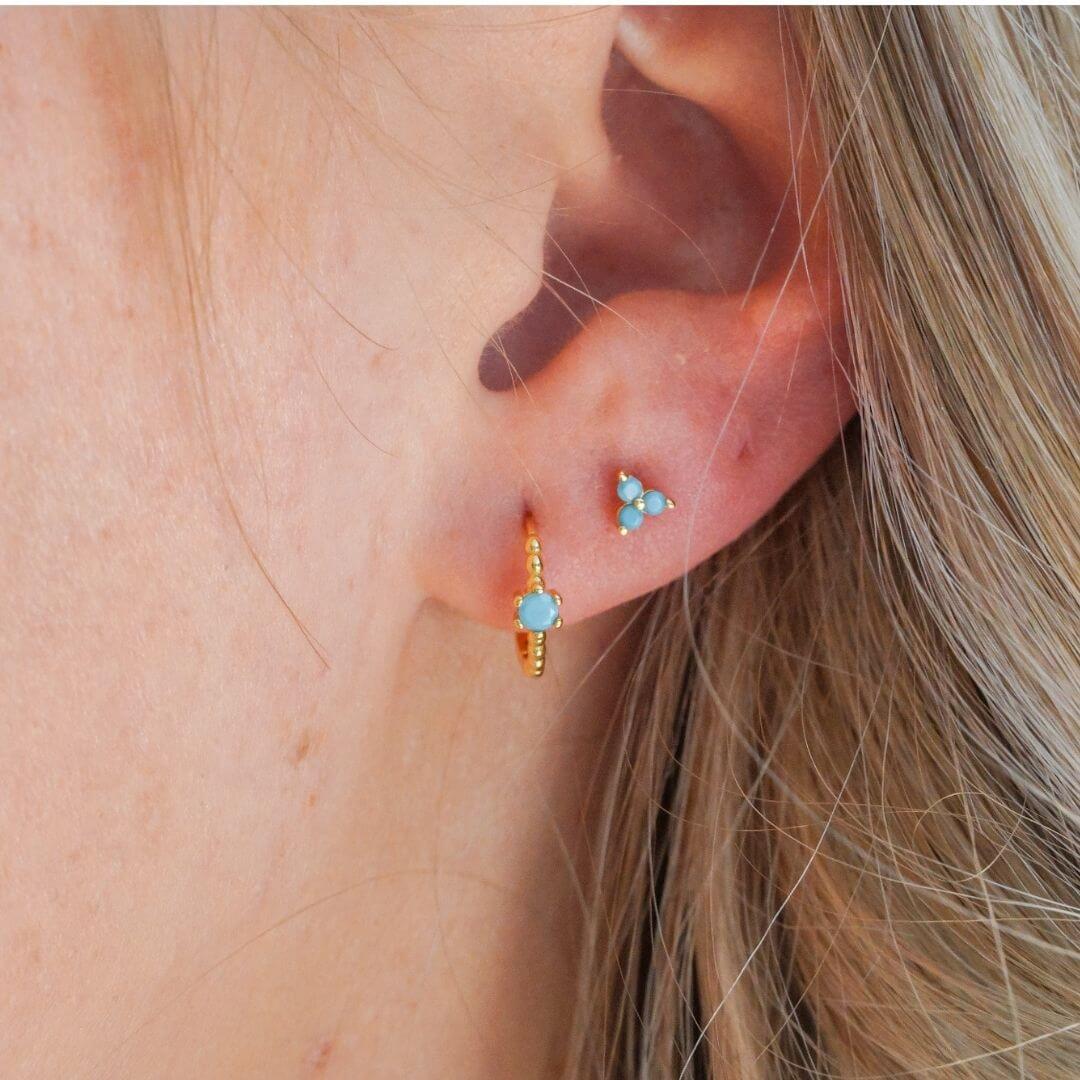 Zola Turquoise Trio CZ Gold Stud Earrings-Sterling Silver Earrings-LYANG & CO.