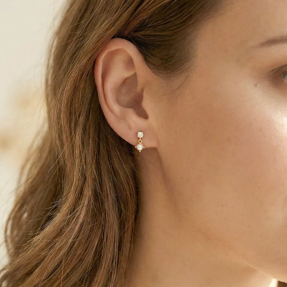 Ivy Gold Dainty Pearl Drop Stud Earrings