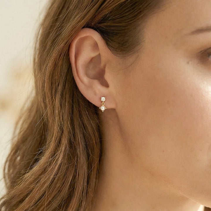 Ivy Gold Dainty Pearl Drop Stud Earrings