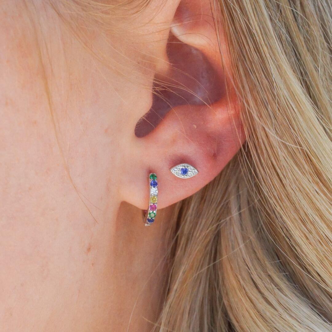 Iris Evil Eye Gold Stud Earrings-Sterling Silver Earrings-LYANG & CO.