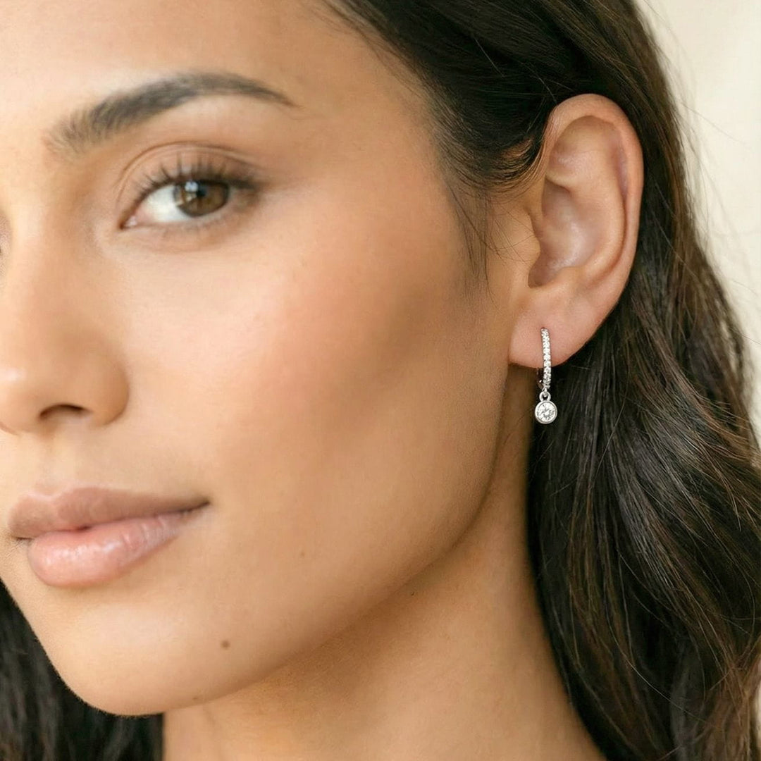 Luna Silver Hoop Drop Earrings