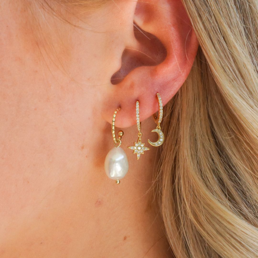 Pearl drop deals huggie earrings