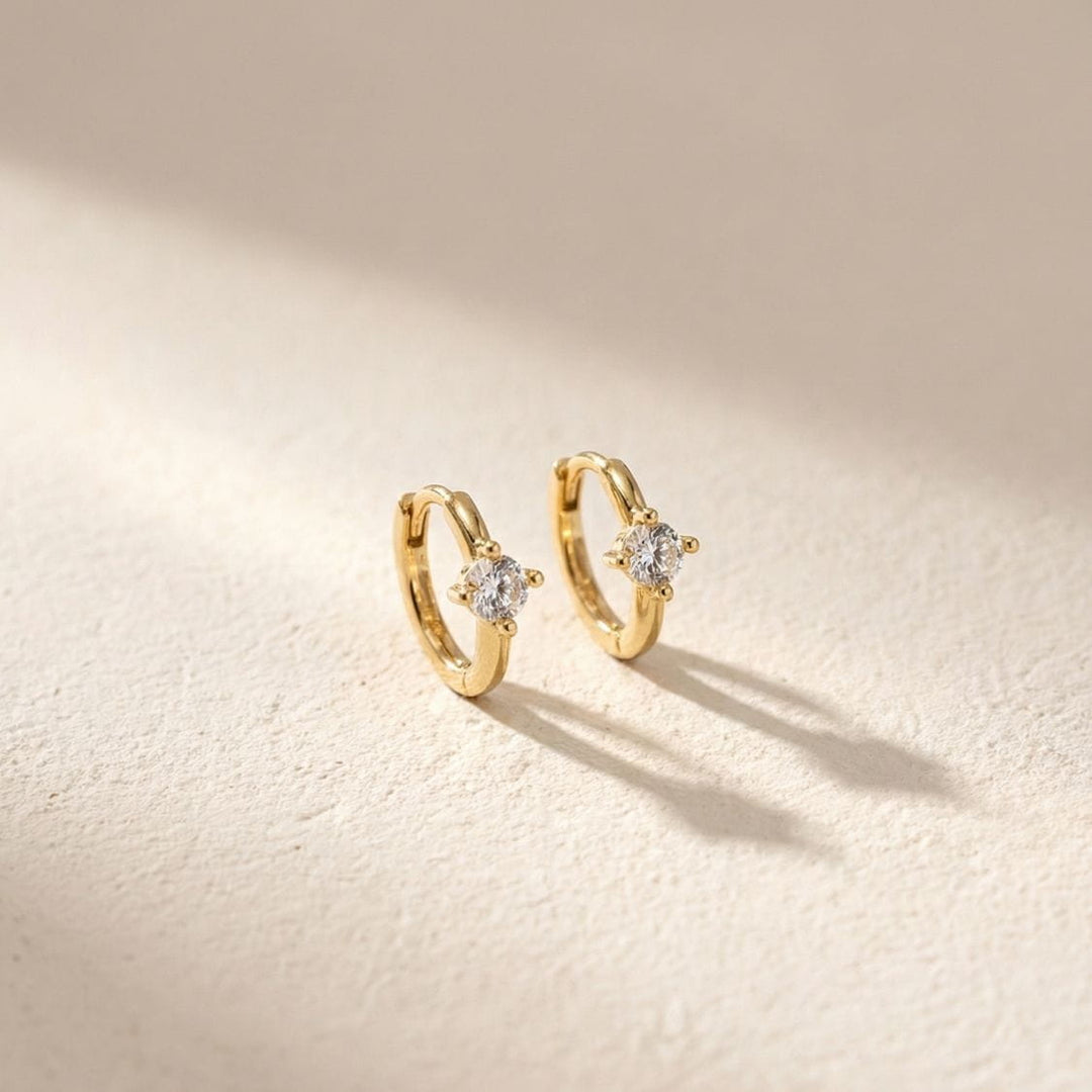 Aeris Gold Solitaire Huggie Earrings
