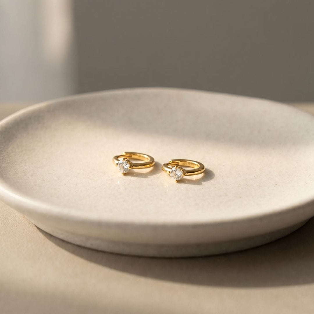 Aeris Gold Solitaire Huggie Earrings