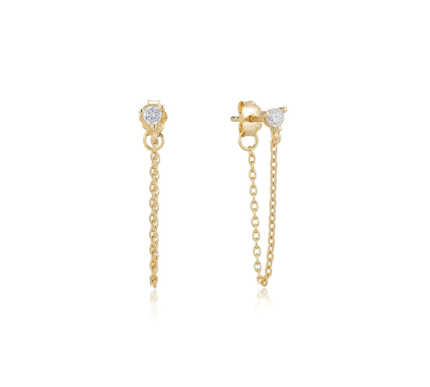 Alice Sparkly Stud Chain Earrings Gold
