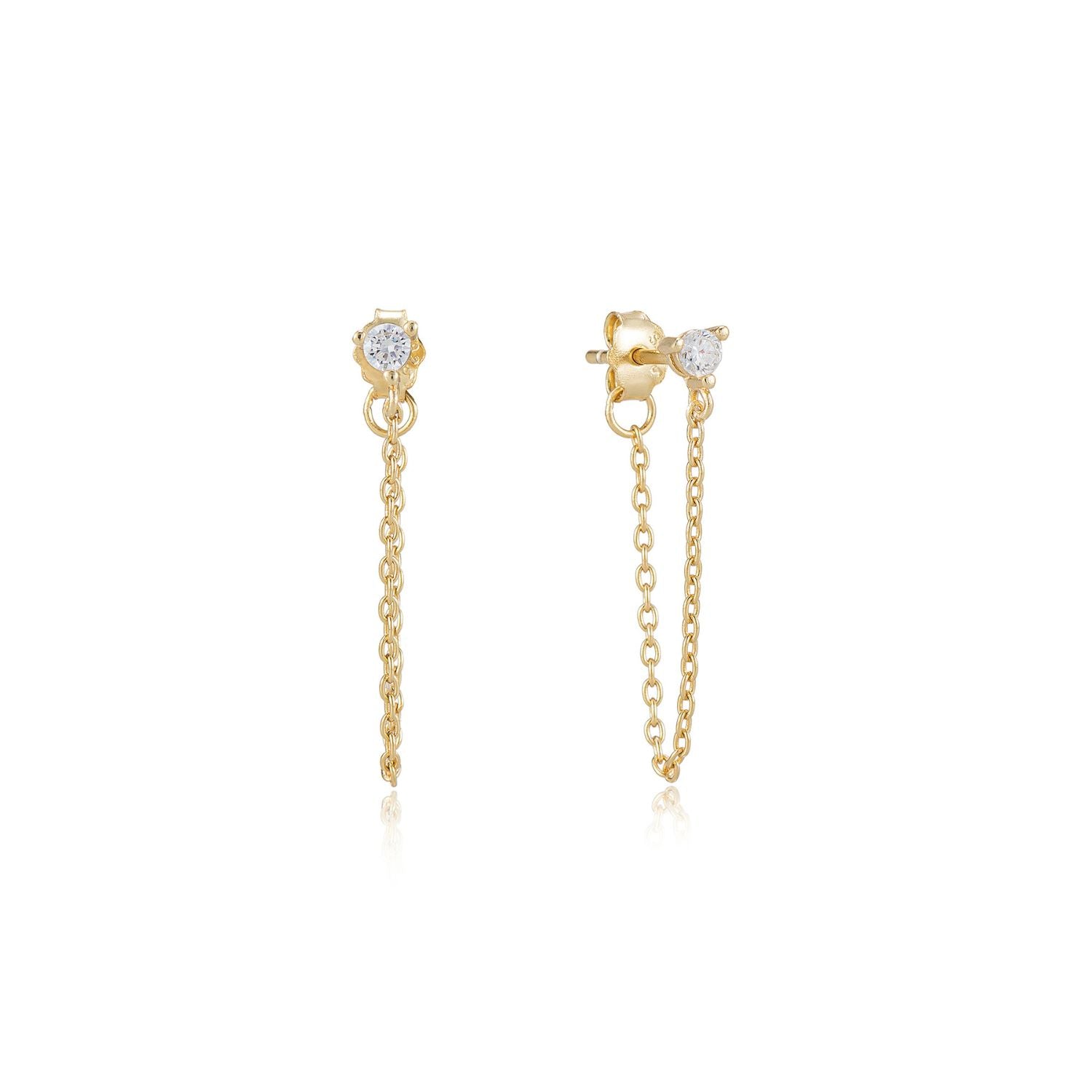 Alice Sparkly Stud Chain Earrings Gold