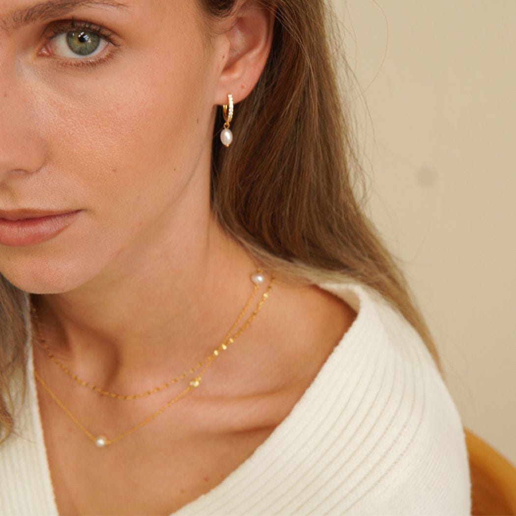 Amelie Pearl Station Necklace Gold