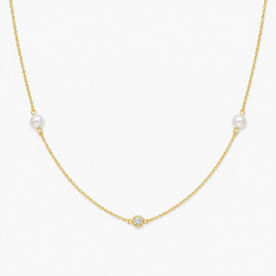 Amelie Pearl Station Necklace Gold