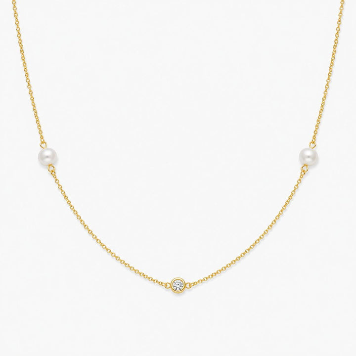 Amelie Pearl Station Necklace Gold