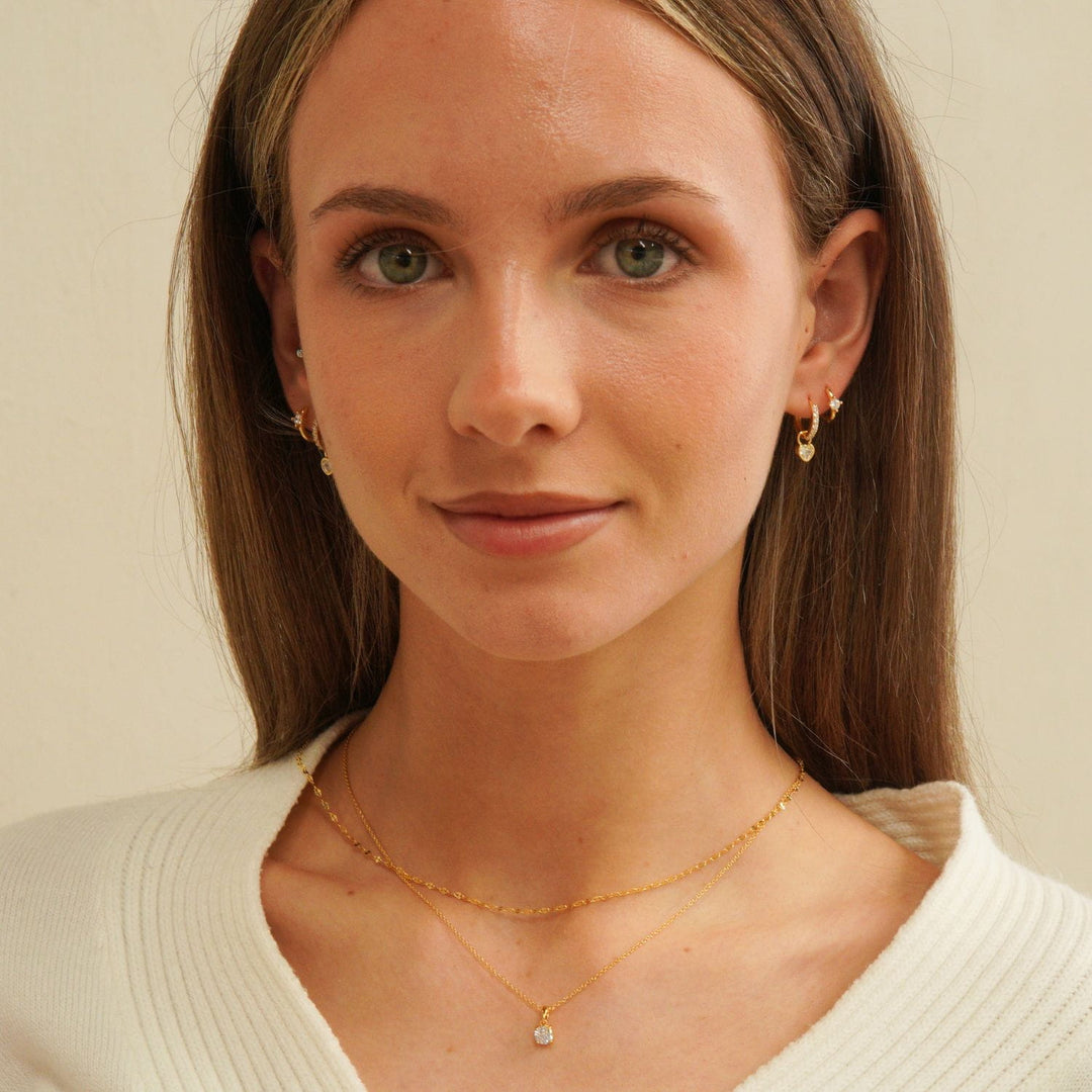 Amora Crystal Heart Drop Pavé Huggie Earrings