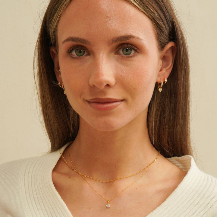 Amora Crystal Heart Drop Pavé Huggie Earrings