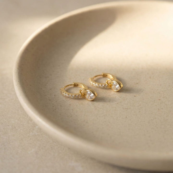 Amora Crystal Heart Drop Pavé Huggie Earrings