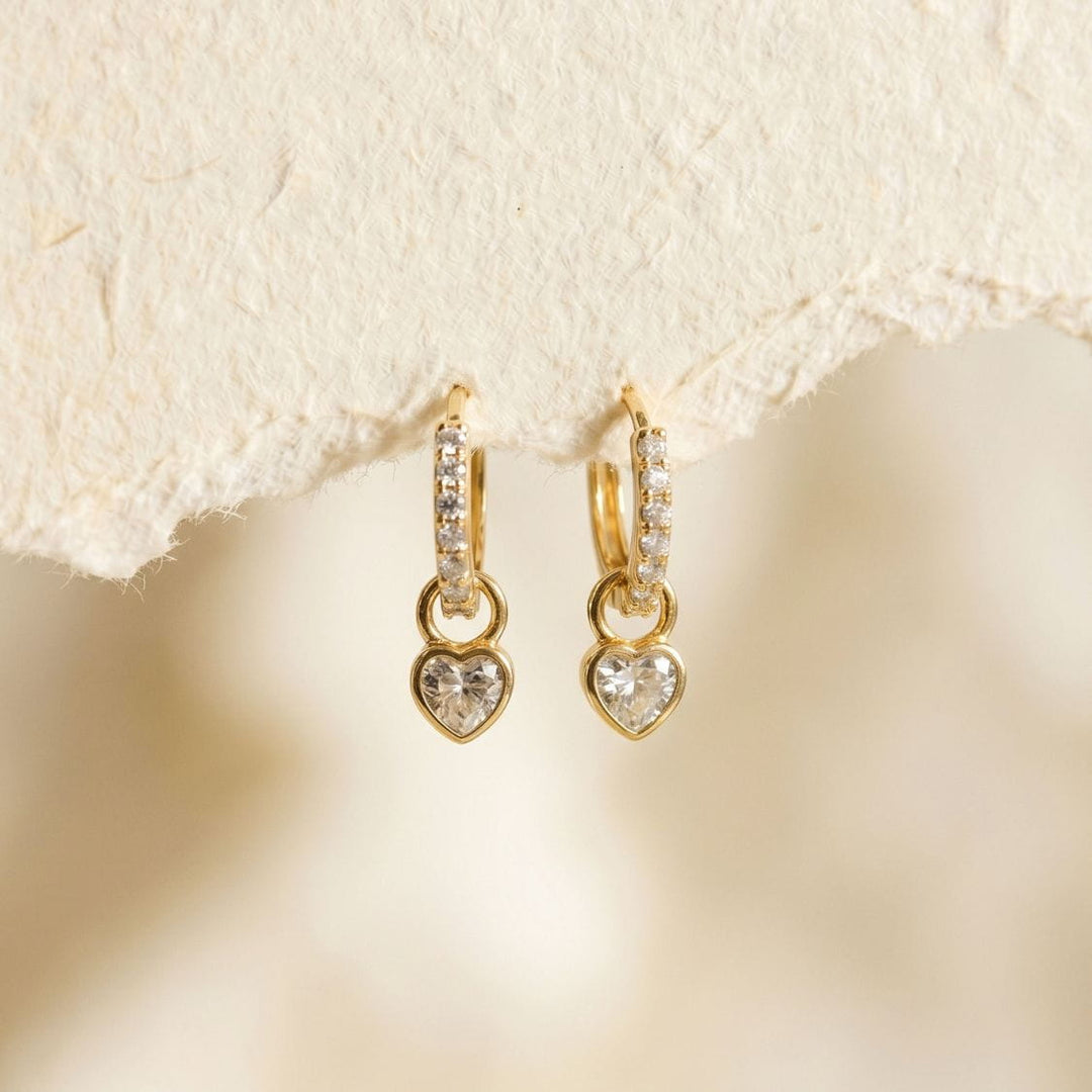 Amora Crystal Heart Drop Pavé Huggie Earrings