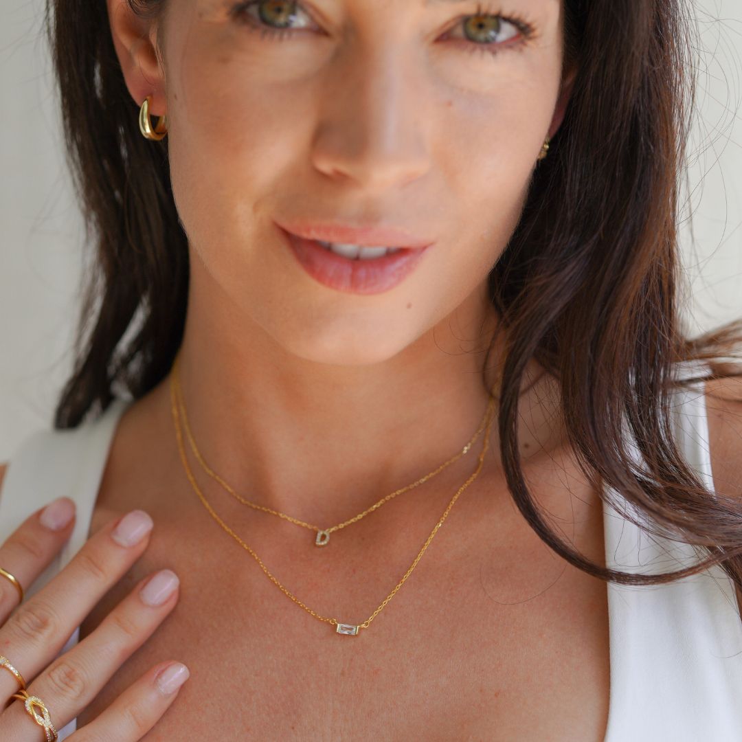 Amour Gold Baguette Pendant Necklace on Model