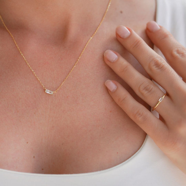Amour Gold Baguette Pendant Necklace 