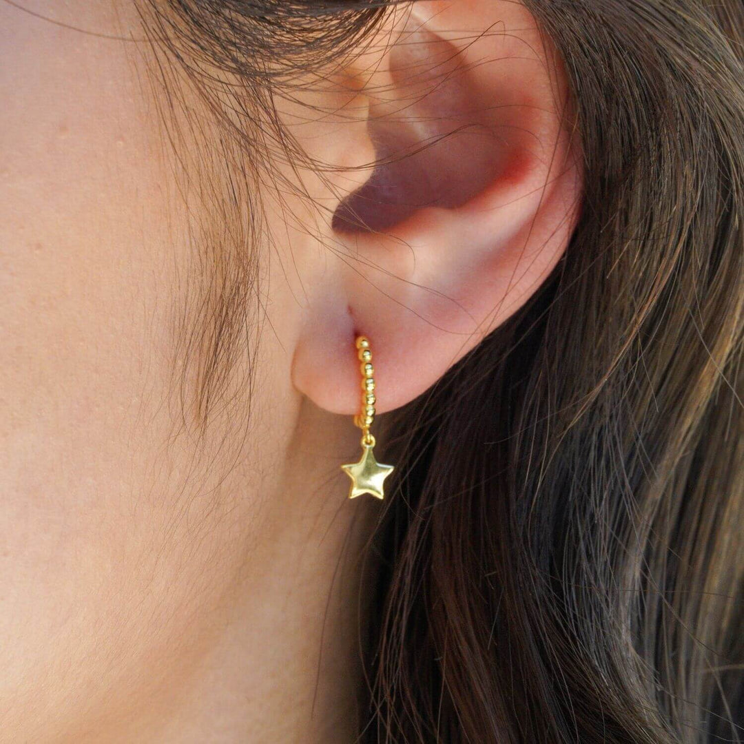 Asher Star Gold Drop Huggie Hoops-Sterling Silver Earrings-LYANG & CO.