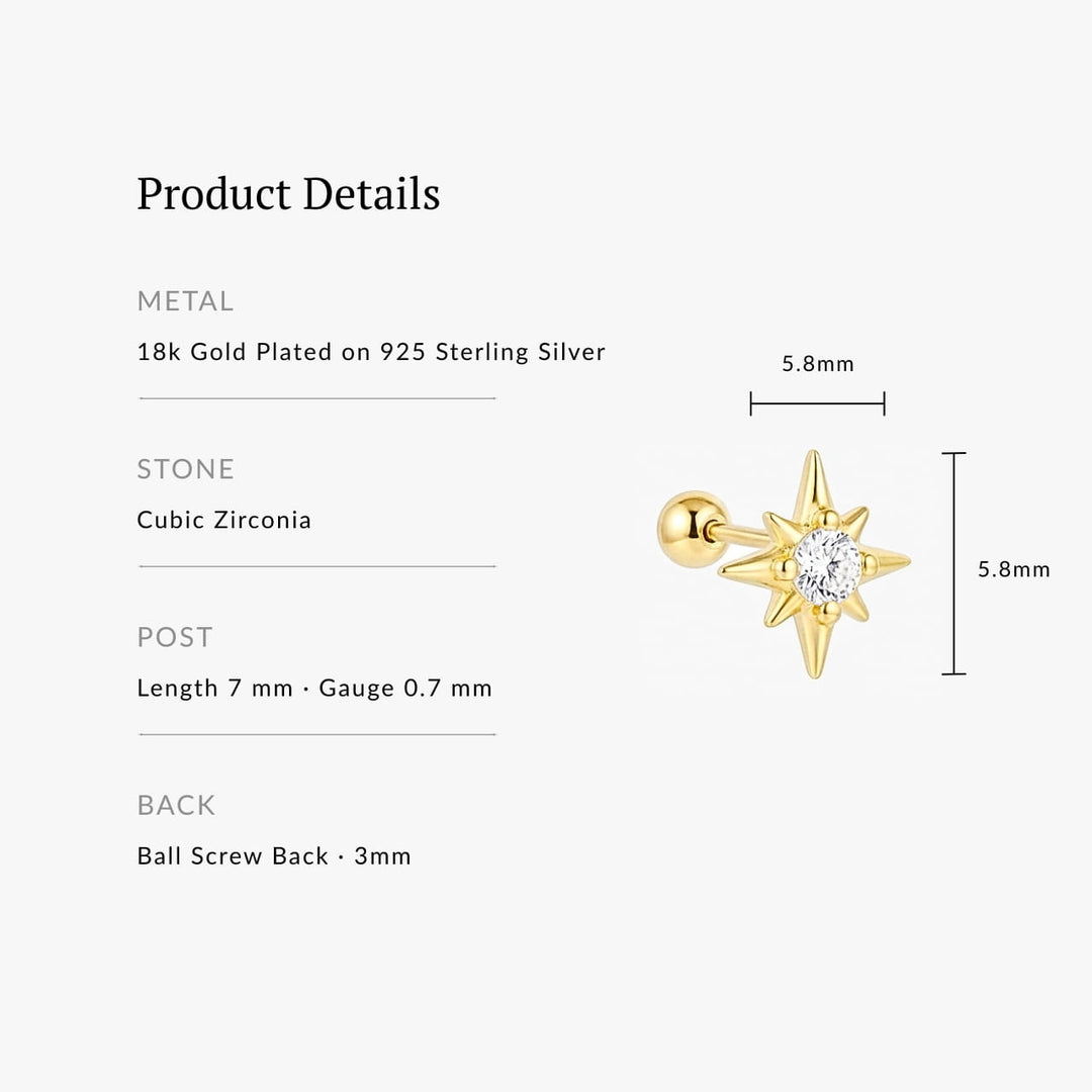 Aster Gold Star Screw Back Stud - Single