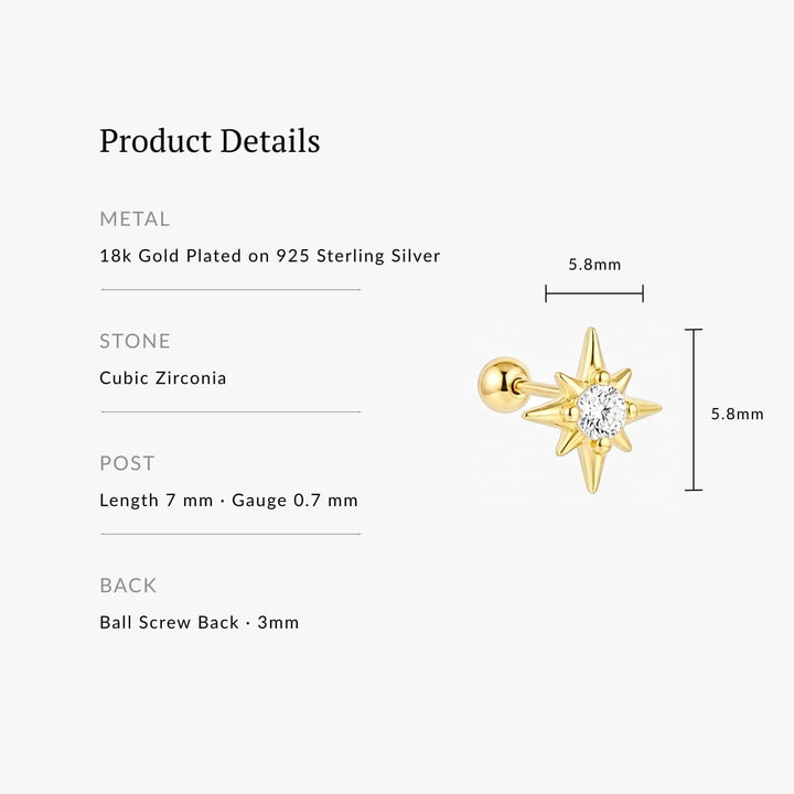 Aster Gold Star Screw Back Stud - Single