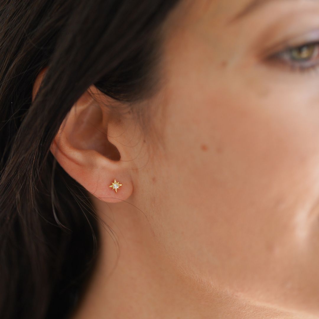 Aster Starburst Gold Stud Earrings-Sterling Silver Earrings-LYANG & CO.