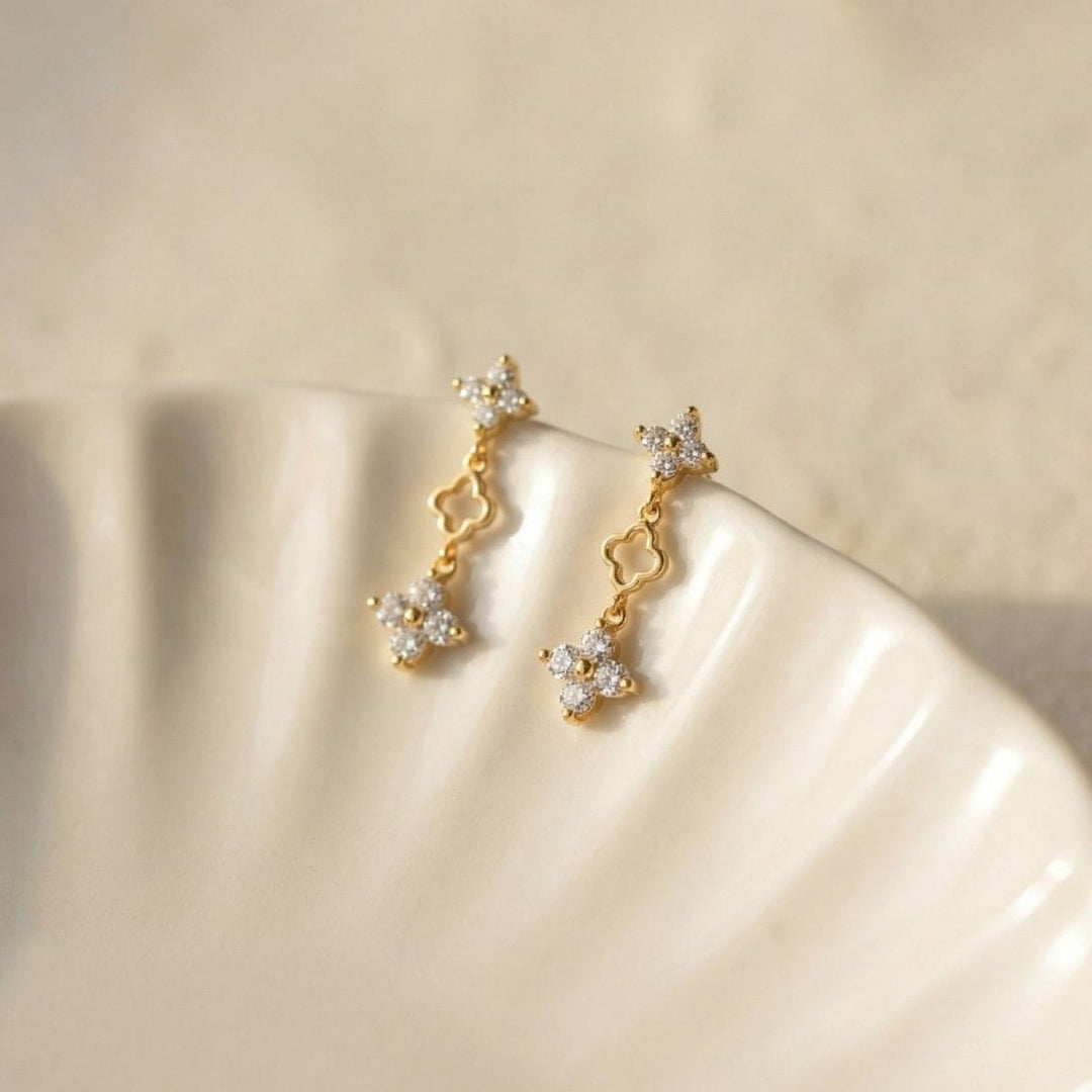 Ayla Flower Drop Stud Earrings Gold