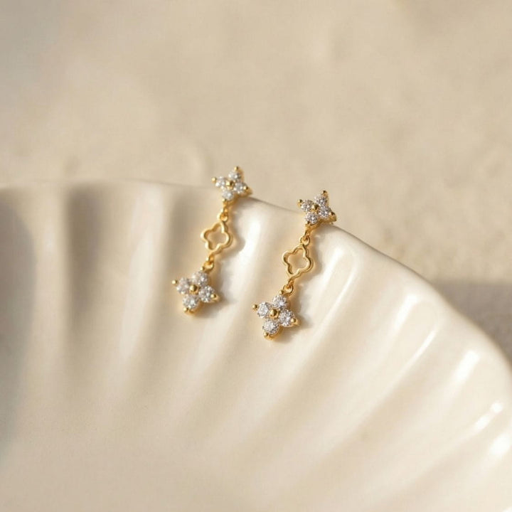 Ayla Flower Drop Stud Earrings Gold
