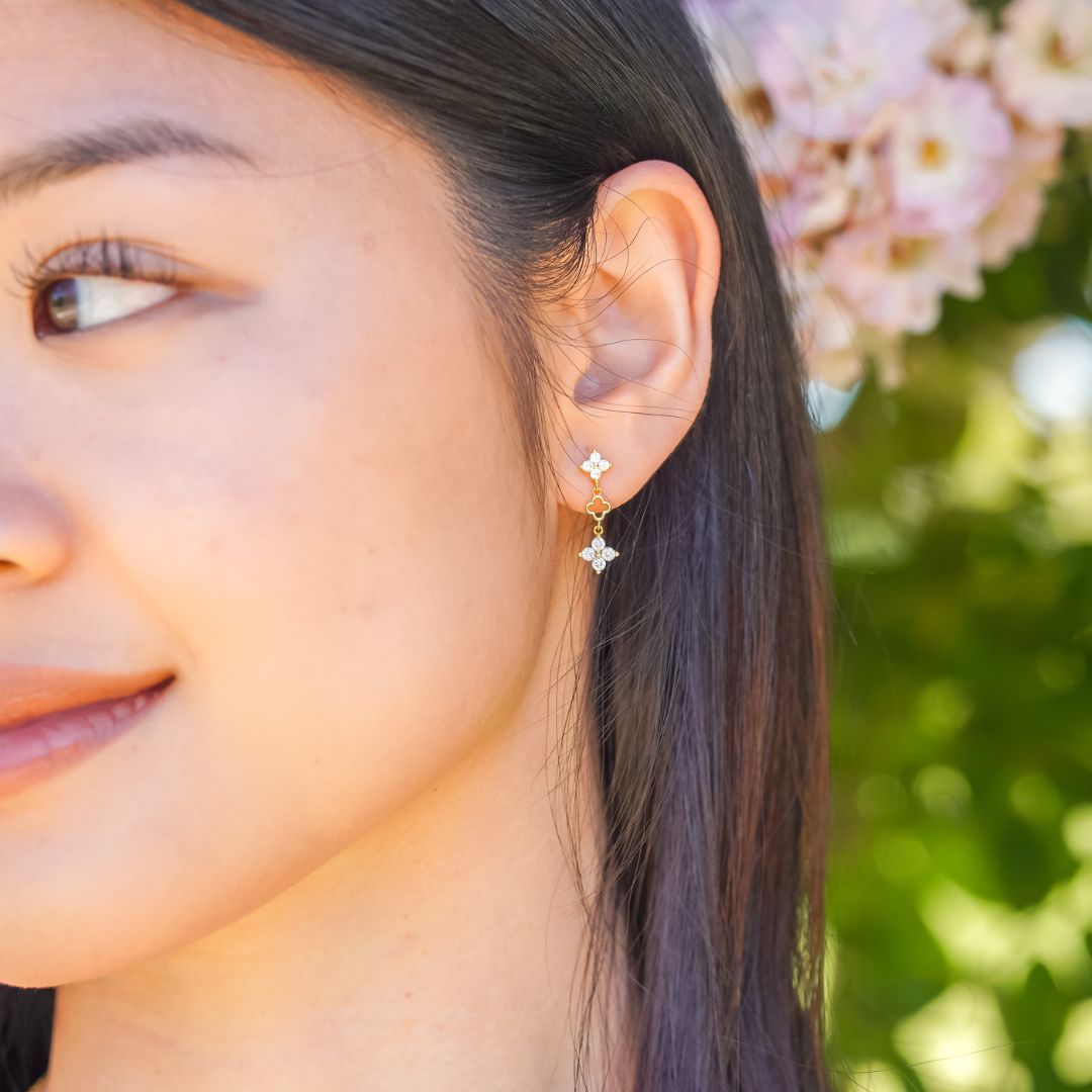 Ayla Flower Drop Stud Earrings Gold
