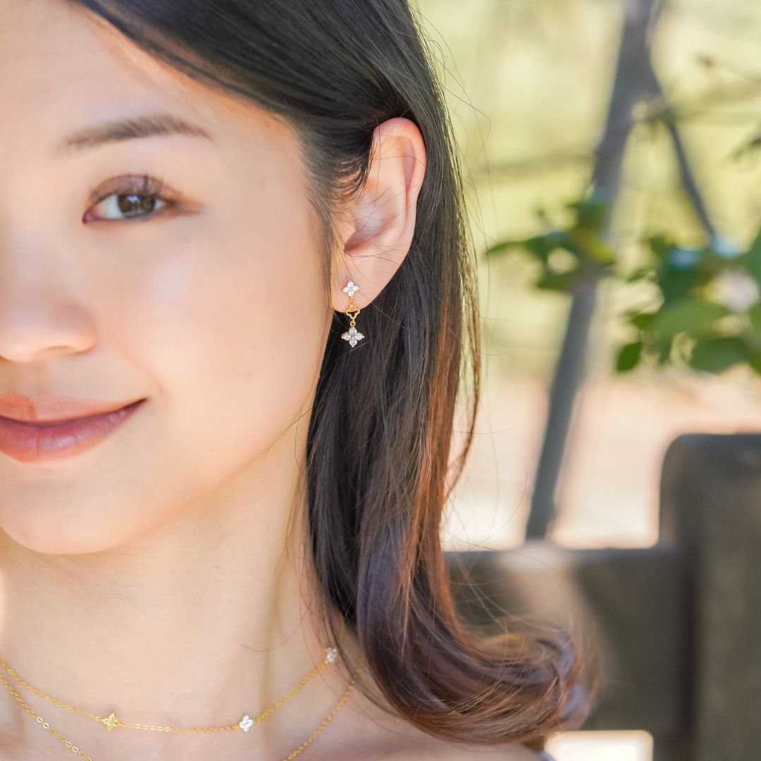 Ayla Flower Drop Stud Earrings Gold