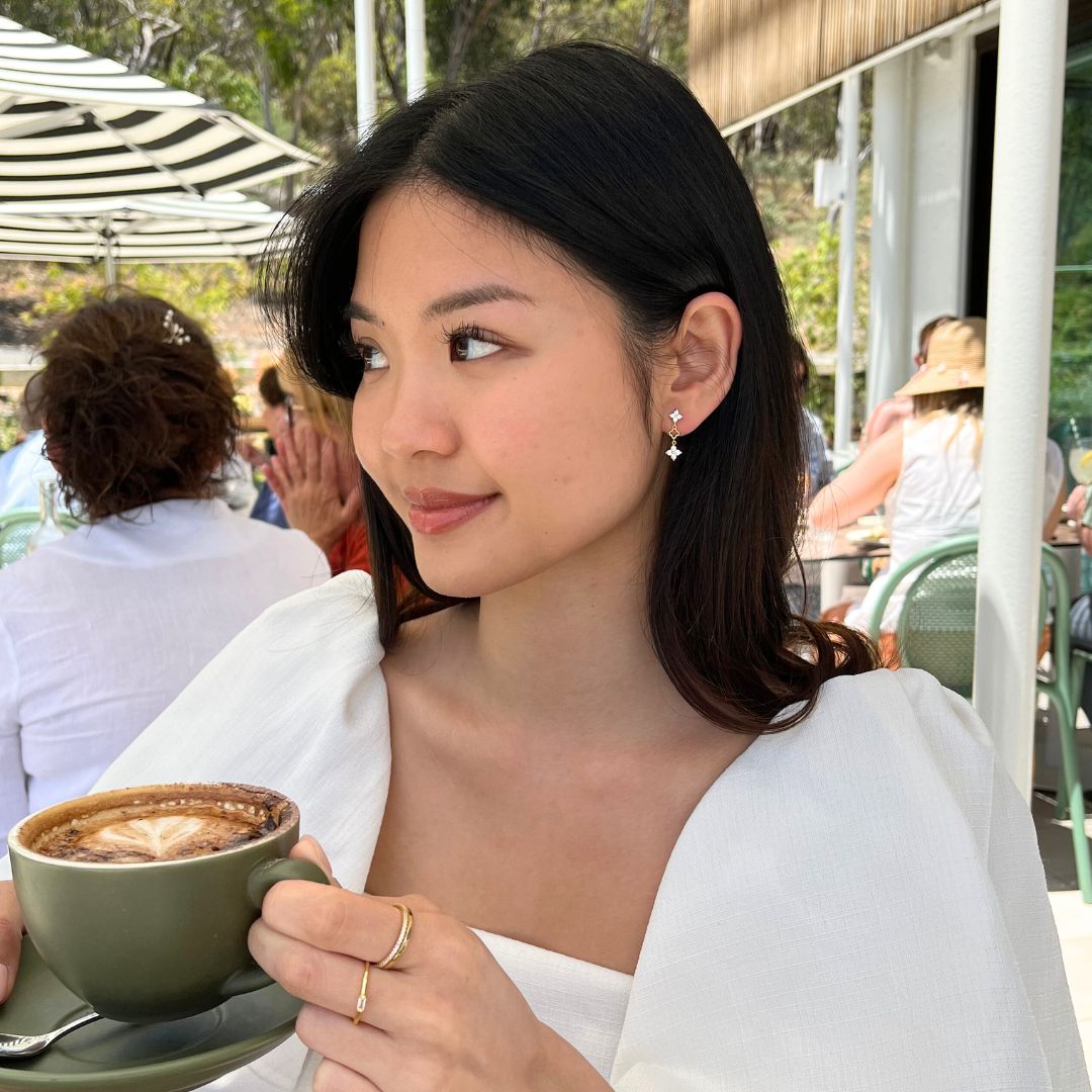 Ayla Flower Drop Stud Earrings Gold