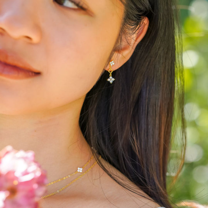 Ayla Flower Drop Stud Earrings Gold