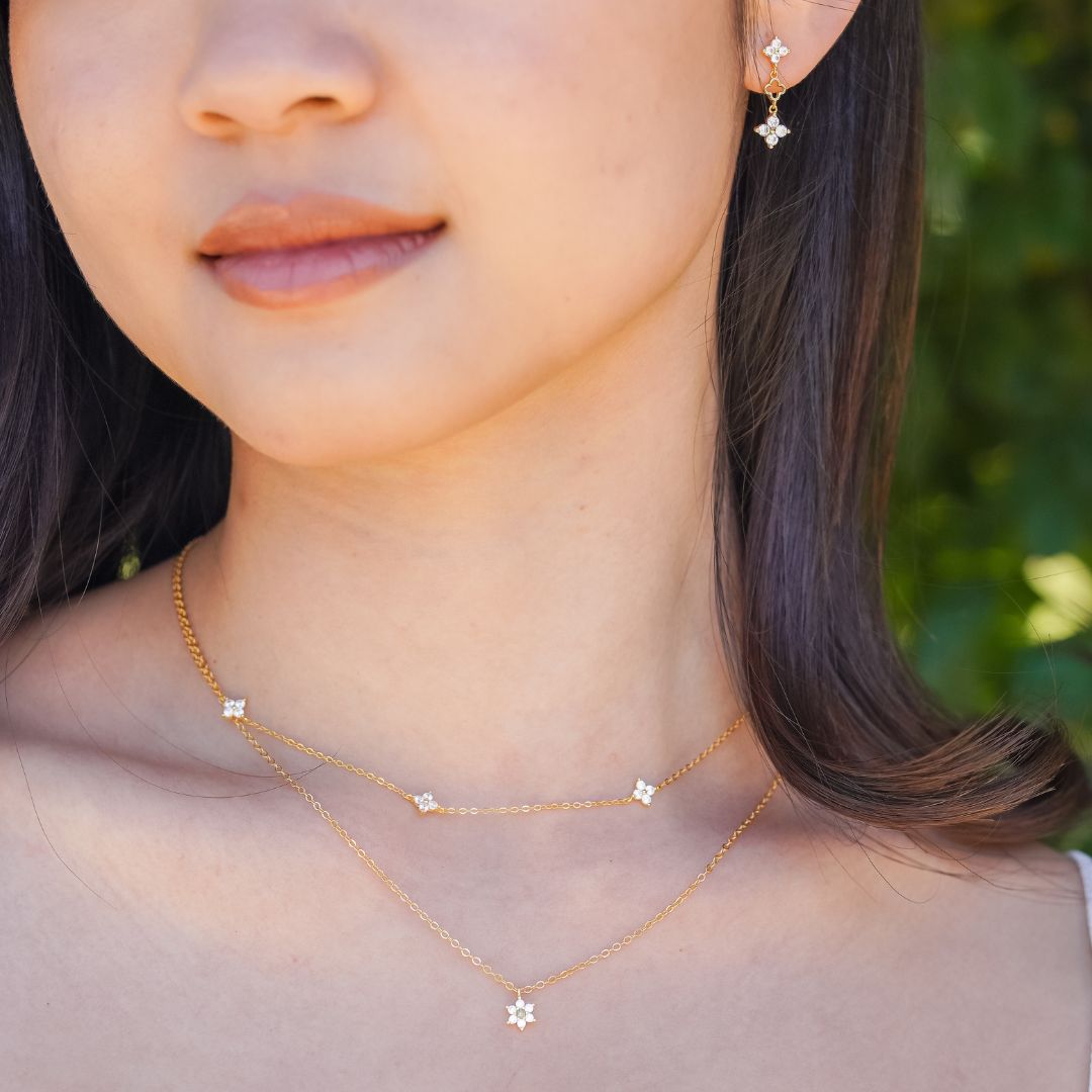 Ayla Flower Drop Stud Earrings Gold