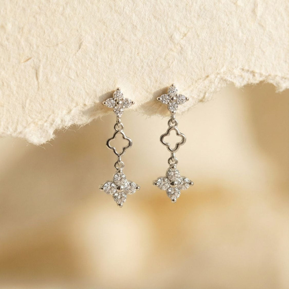 Ayla Flower Drop Stud Earrings Silver