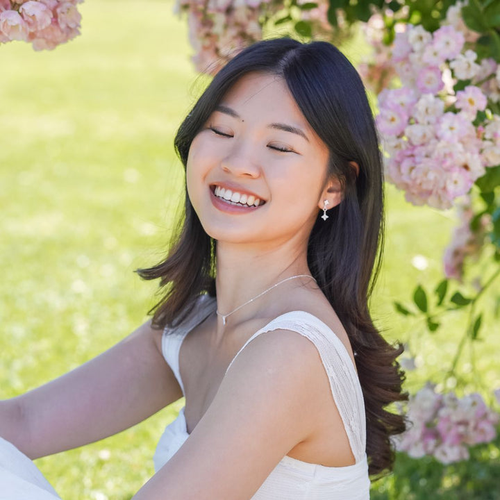 Ayla Flower Drop Stud Earrings Silver