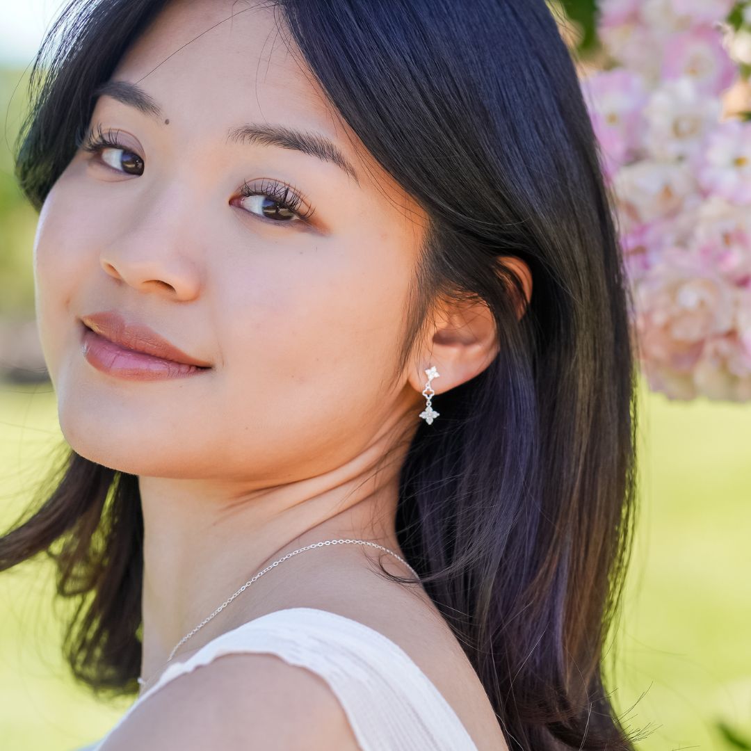 Ayla Flower Drop Stud Earrings Silver