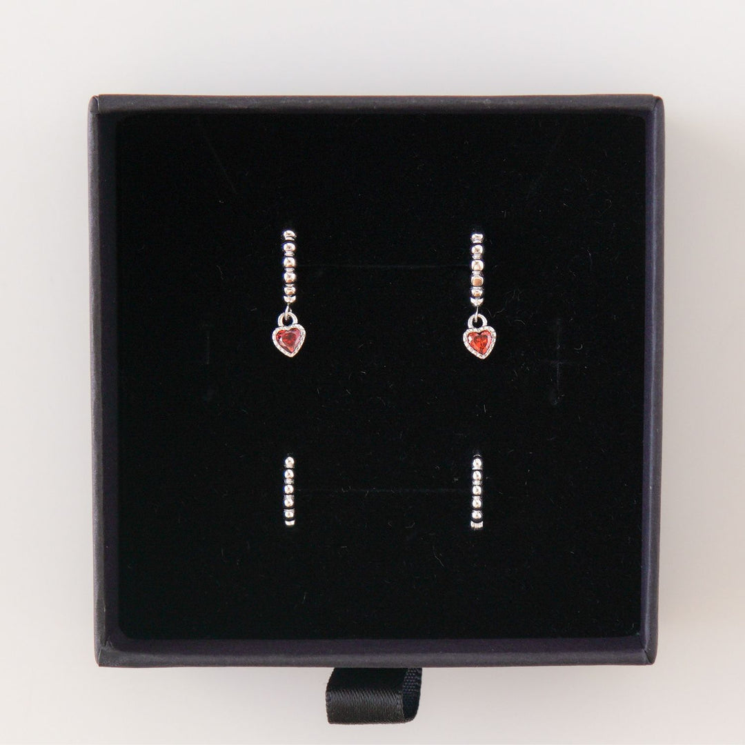 Beaded Heart Huggie Set Silver