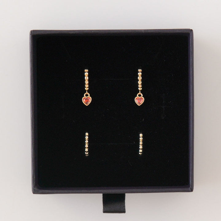 Beaded Heart Huggie Set Gold