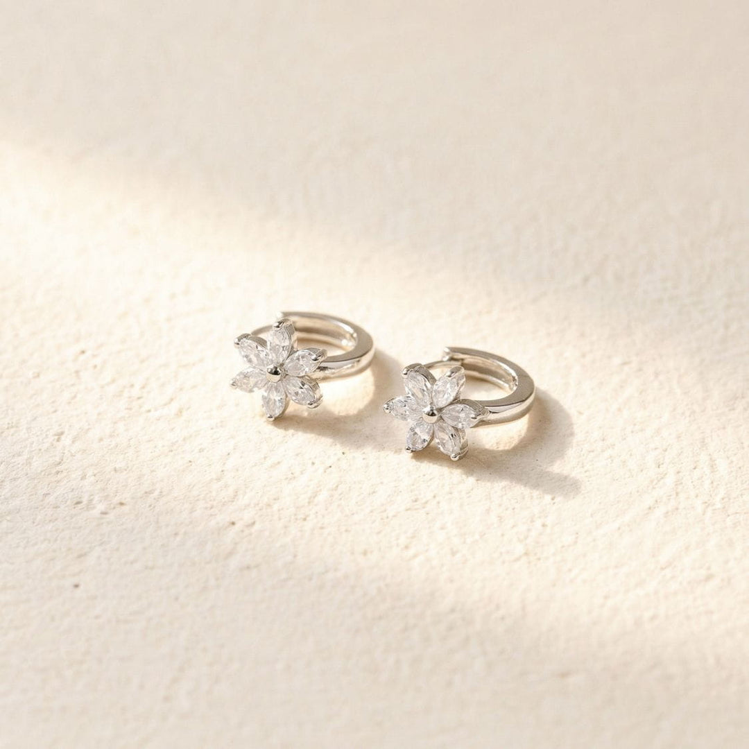 Bonita Silver Flower Huggie Earrings