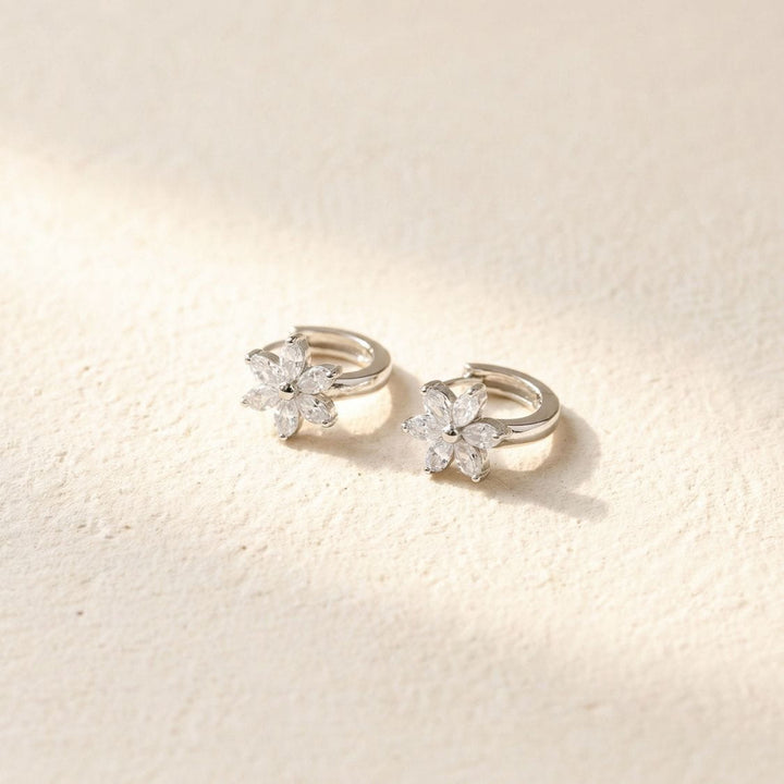 Bonita Silver Flower Huggie Earrings