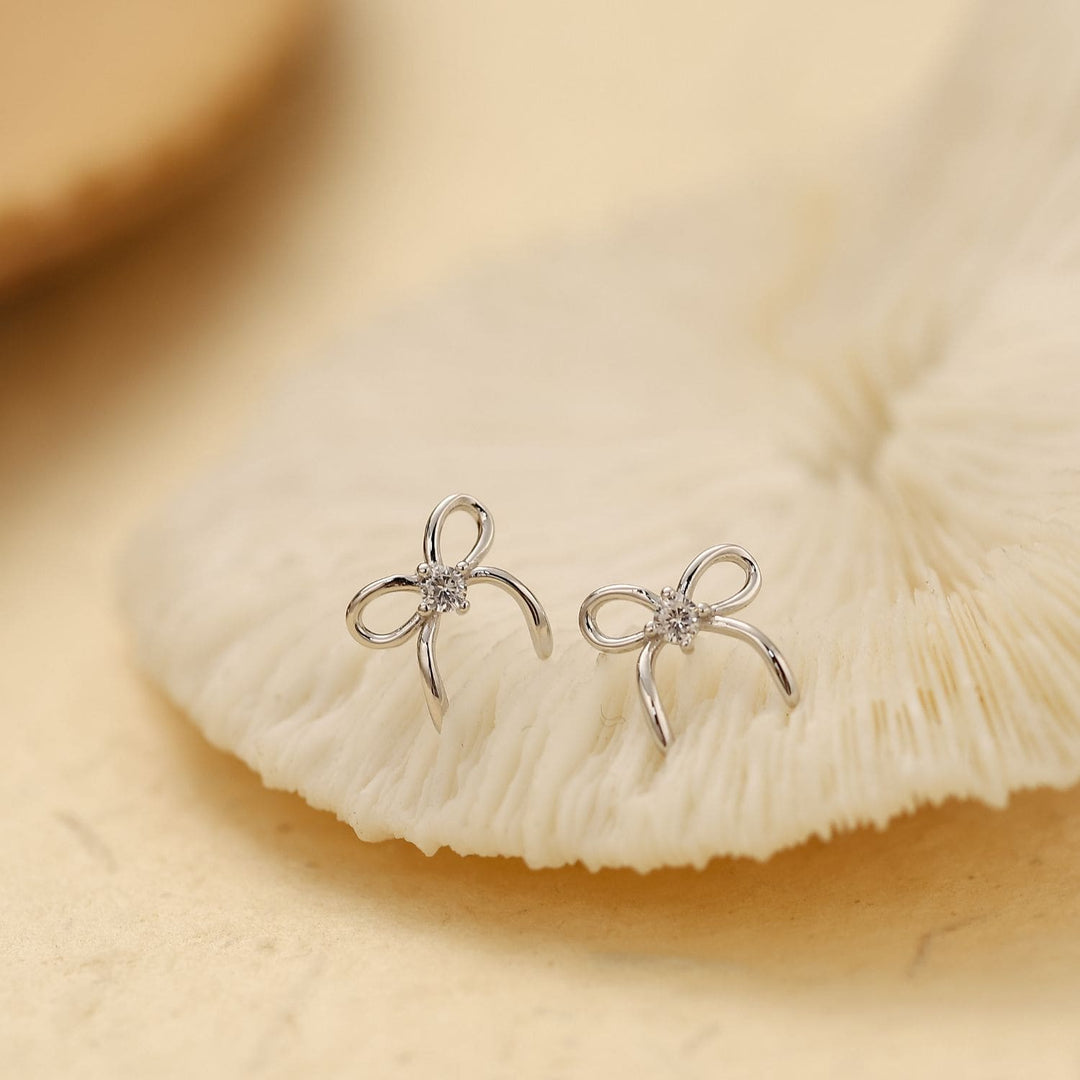 Briar Bow Silver Stud Earrings-Sterling Silver Earrings-LYANG & CO.