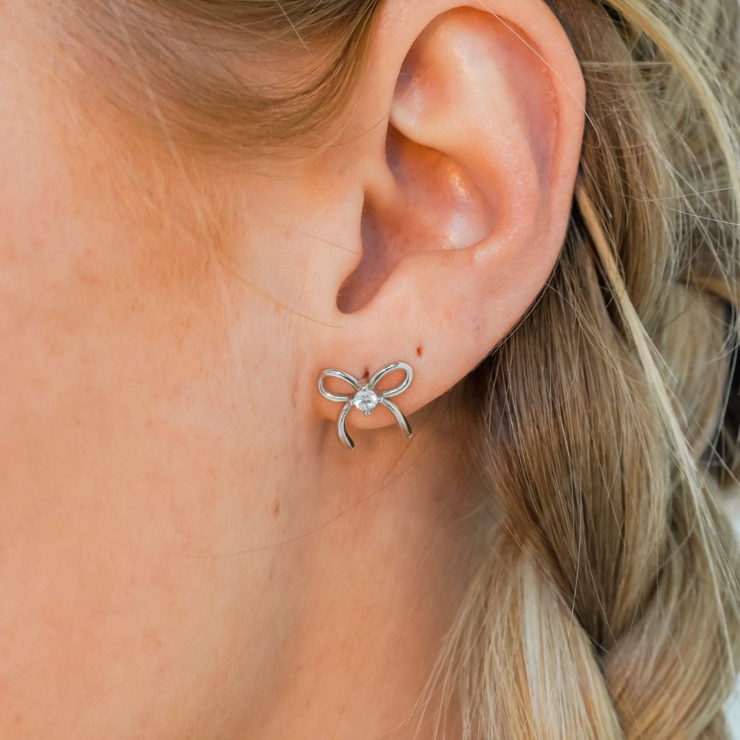 Briar Bow Silver Stud Earrings-Sterling Silver Earrings-LYANG & CO.