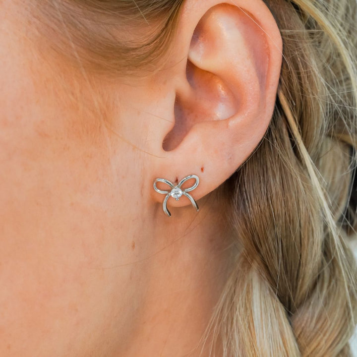 Briar Bow Silver Stud Earrings-Sterling Silver Earrings-LYANG & CO.